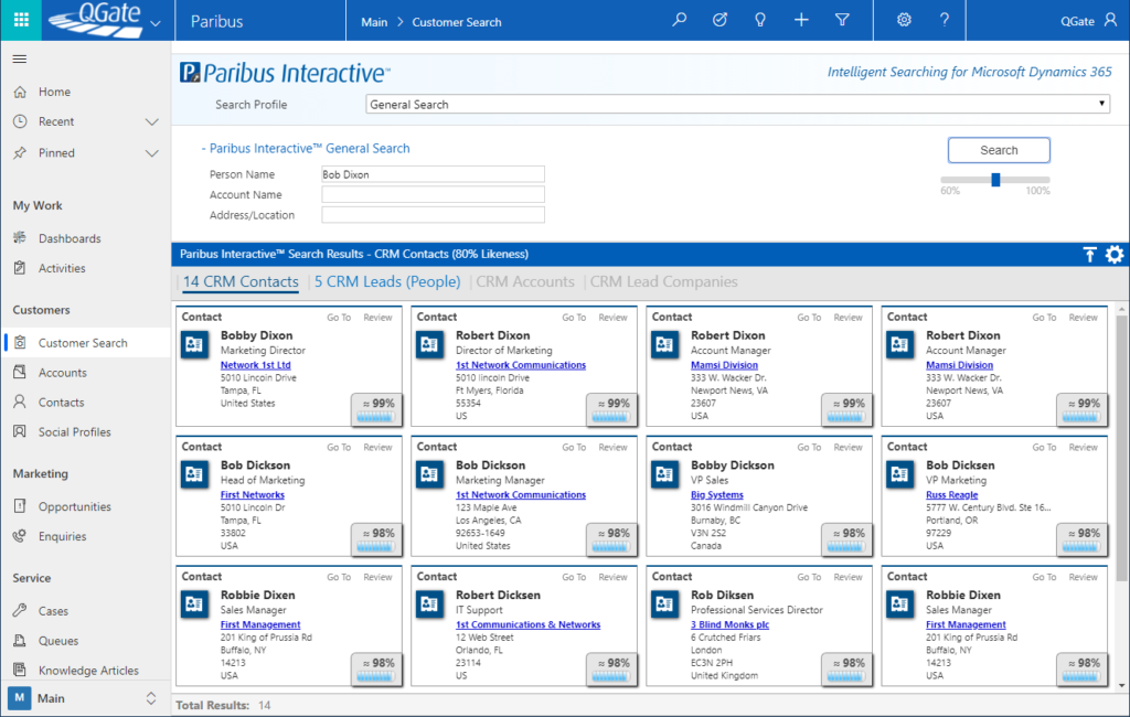 Intelligent CRM Search with Paribus Interactive for Microsoft Dynamics 365